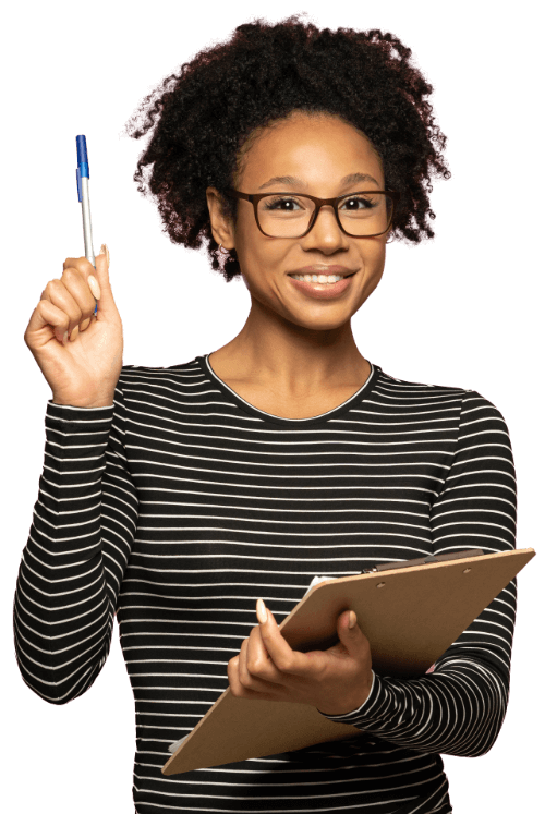 Smiling woman educator holding a tablet